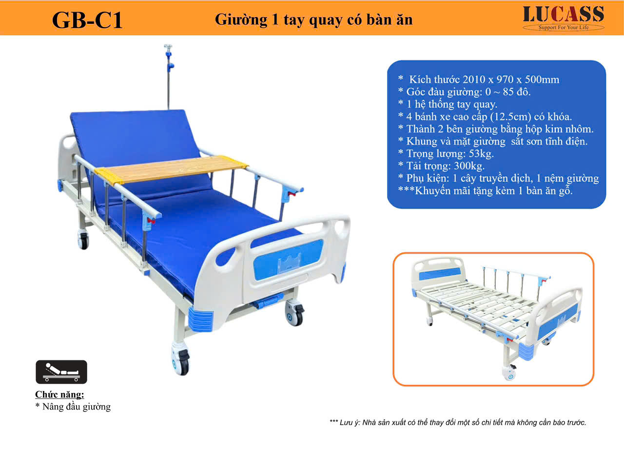 Giường Bệnh 1 tay quay GB8E( GB-C1)